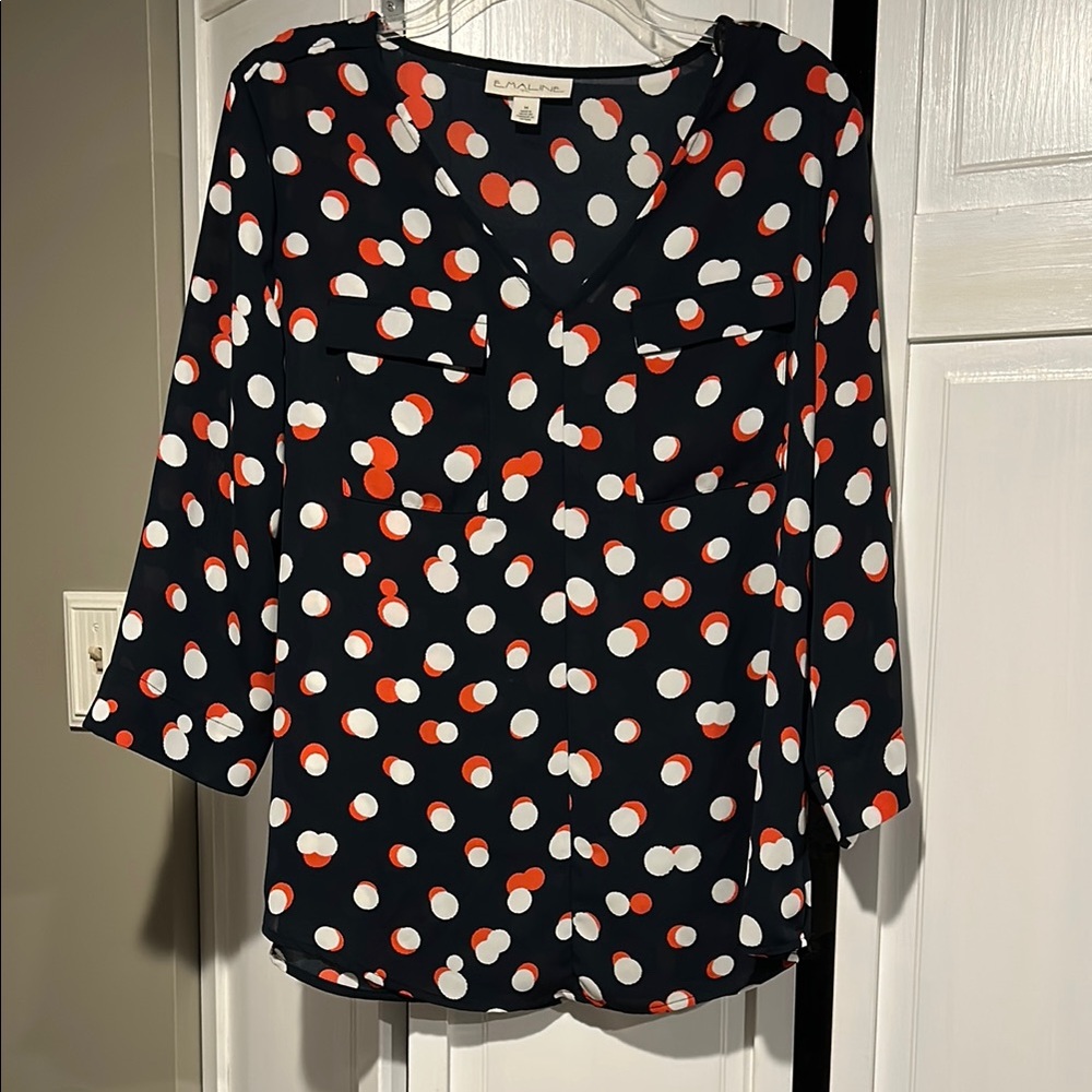 Emaline navy buttonless blouse with 3/4 Sleeves